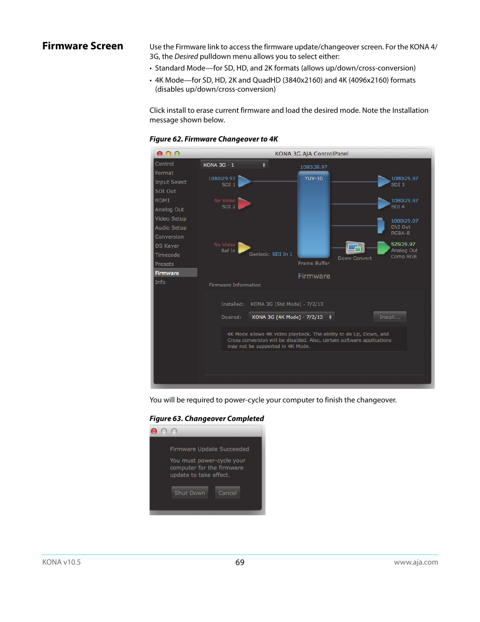 Firmware screen | AJA KONA LHi User Manual | Page 69 / 97