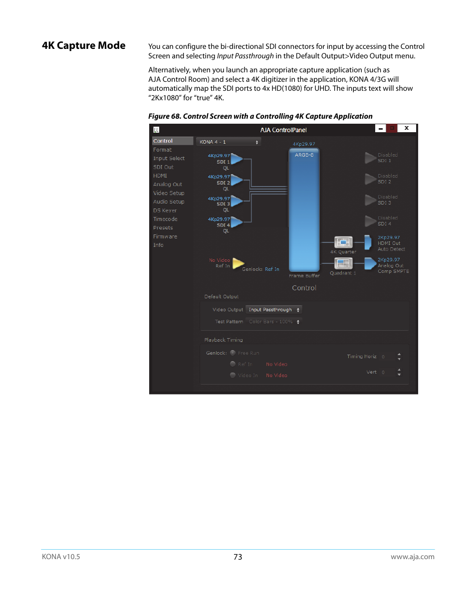 4k capture mode | AJA KONA LHi User Manual | Page 73 / 97