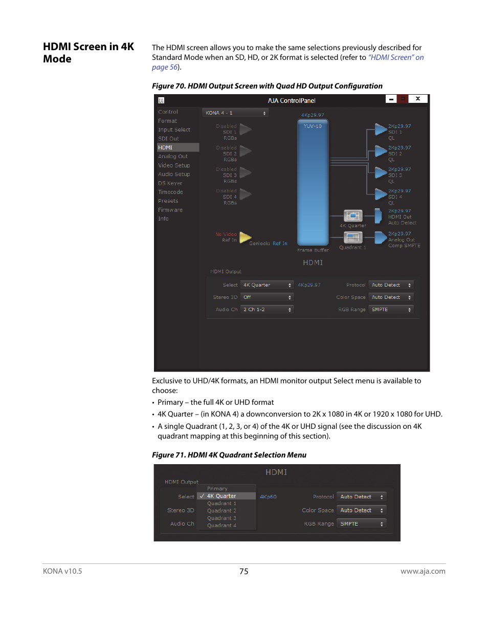 Hdmi screen in 4k mode | AJA KONA LHi User Manual | Page 75 / 97