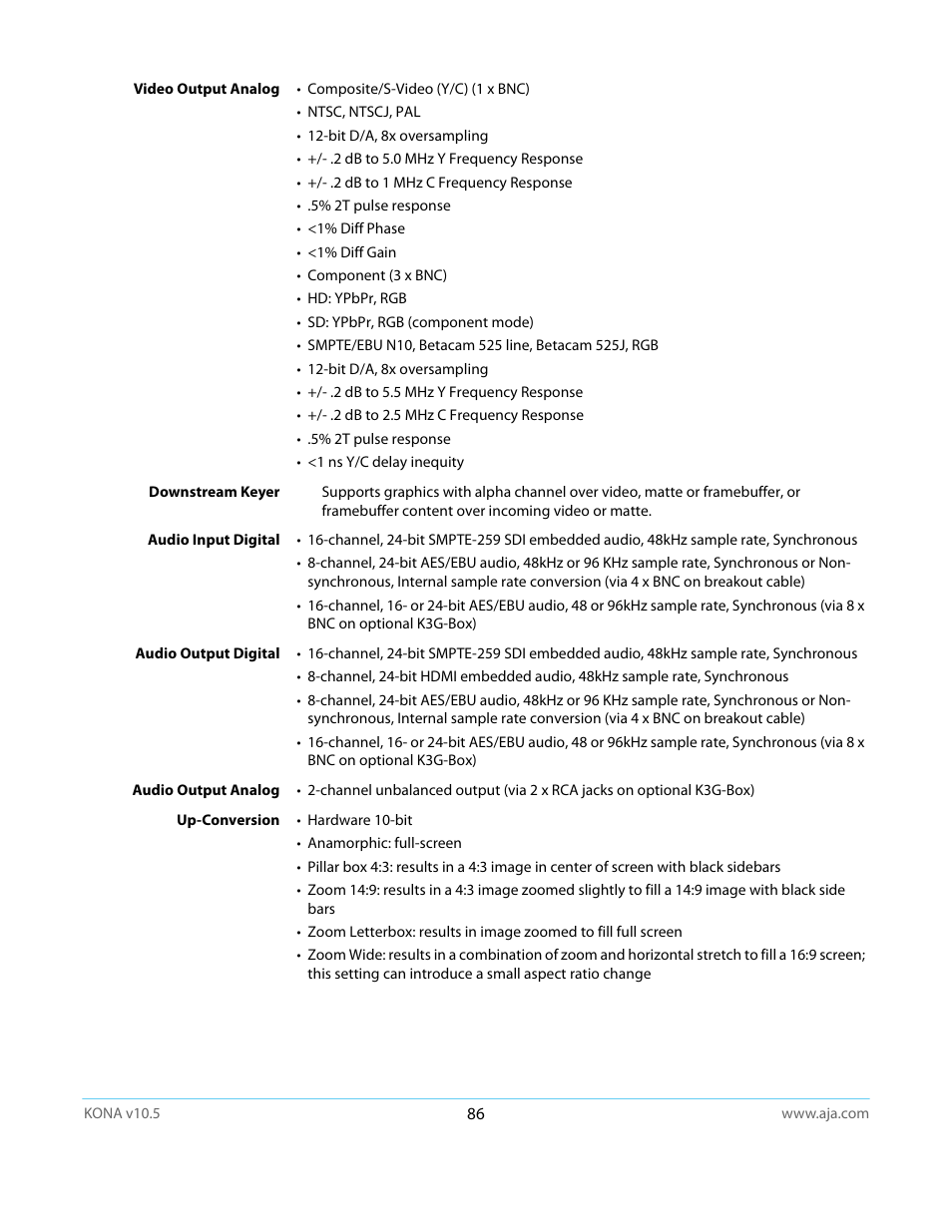 AJA KONA LHi User Manual | Page 86 / 97