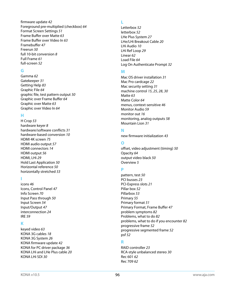 AJA KONA LHi User Manual | Page 96 / 97