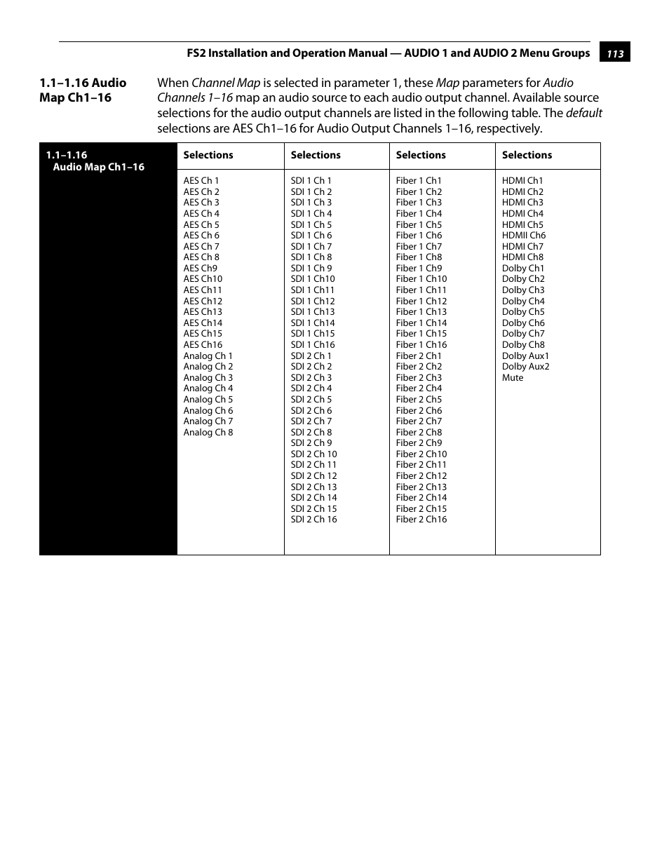 1–1.16 audio map ch1–16 | AJA FS2 User Manual | Page 113 / 230