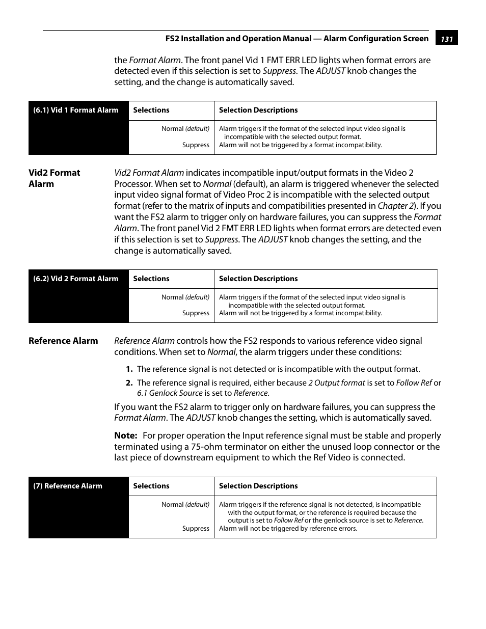 Vid2 format alarm, Reference alarm, Vid2 format alarm reference alarm | AJA FS2 User Manual | Page 129 / 230