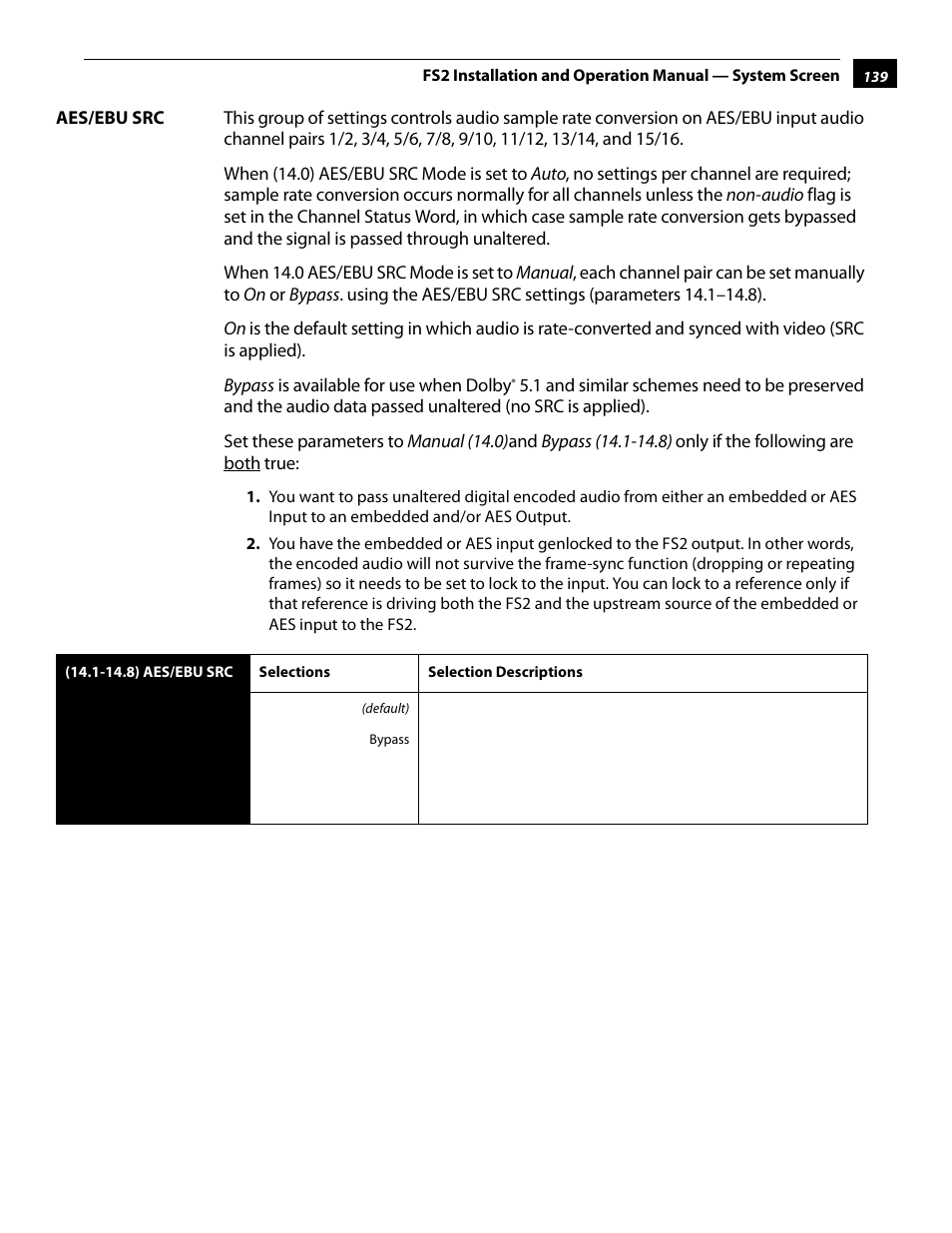 Aes/ebu src | AJA FS2 User Manual | Page 137 / 230