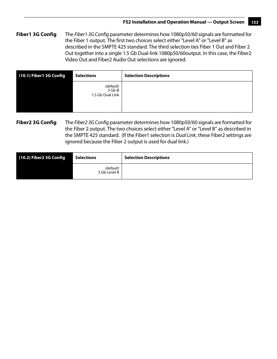Fiber1 3g config, Fiber2 3g config, Fiber1 3g config fiber2 3g config | AJA FS2 User Manual | Page 151 / 230
