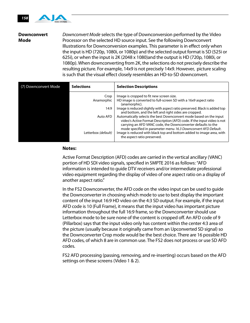 Downconvert mode | AJA FS2 User Manual | Page 156 / 230