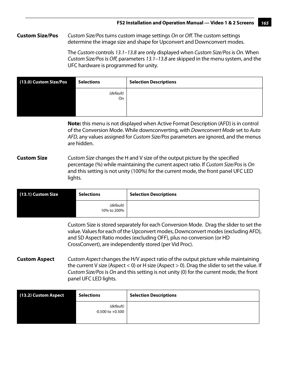 Custom size/pos, Custom size, Custom aspect | Custom size/pos custom size custom aspect | AJA FS2 User Manual | Page 163 / 230