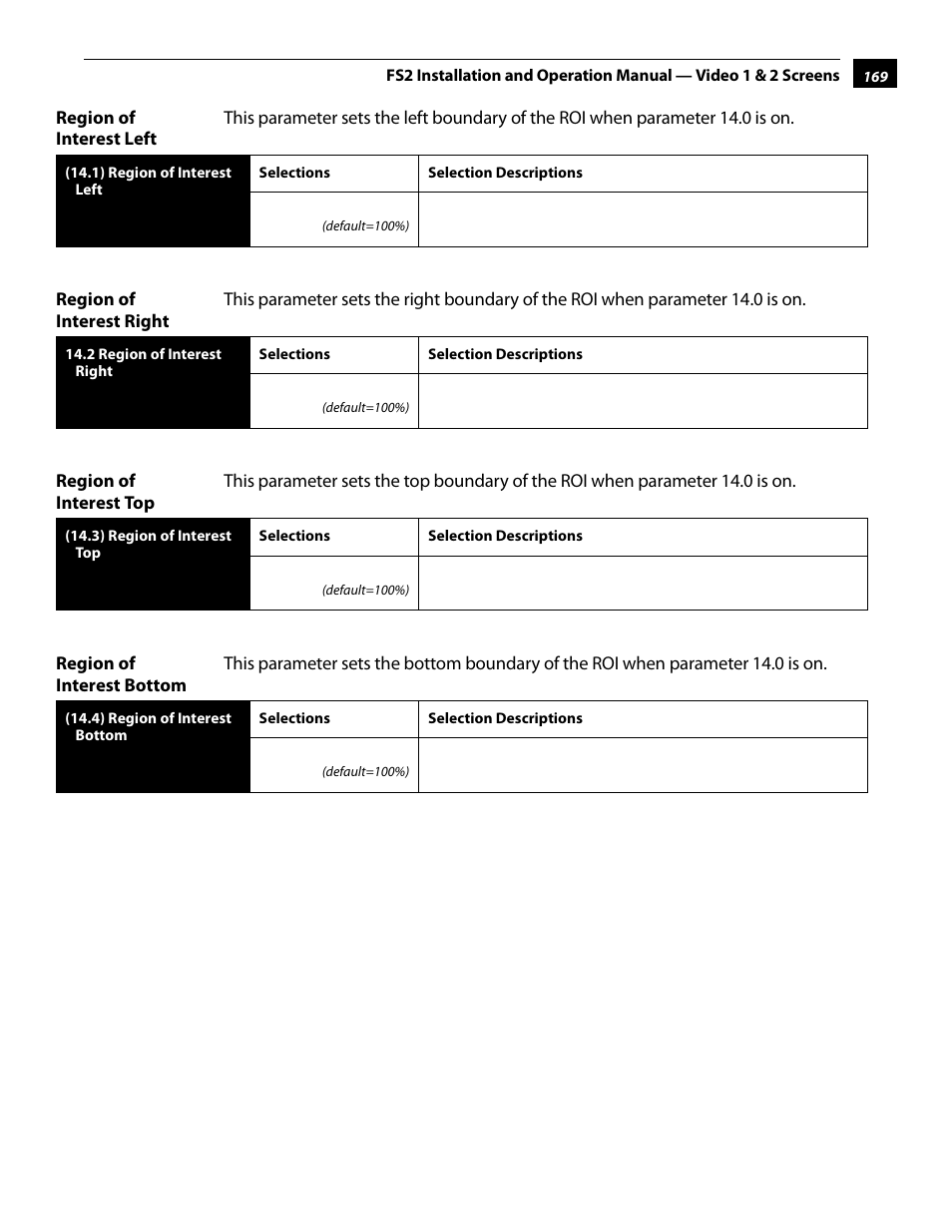 Region of interest left, Region of interest right, Region of interest top | Region of interest bottom | AJA FS2 User Manual | Page 167 / 230