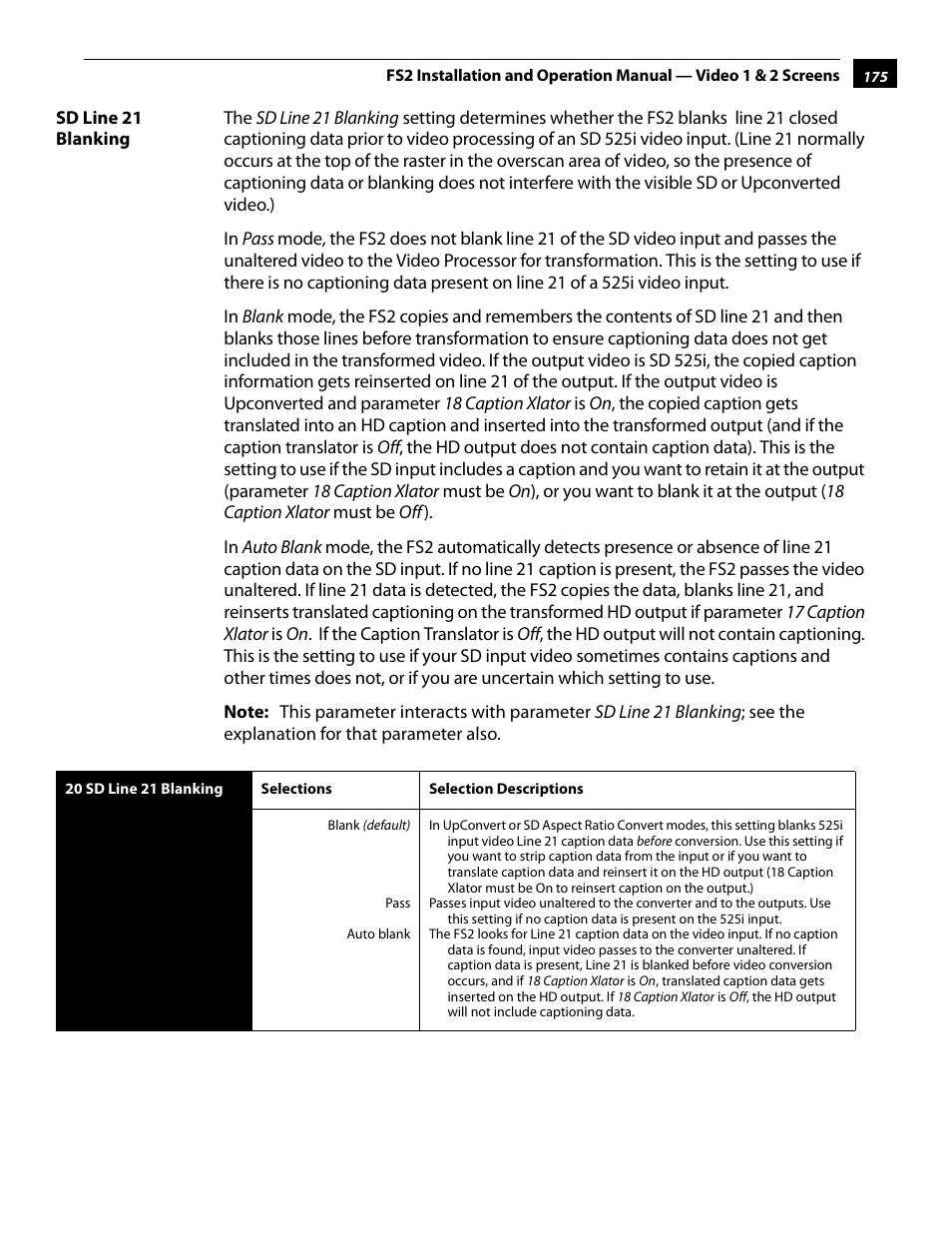Sd line 21 blanking | AJA FS2 User Manual | Page 173 / 230