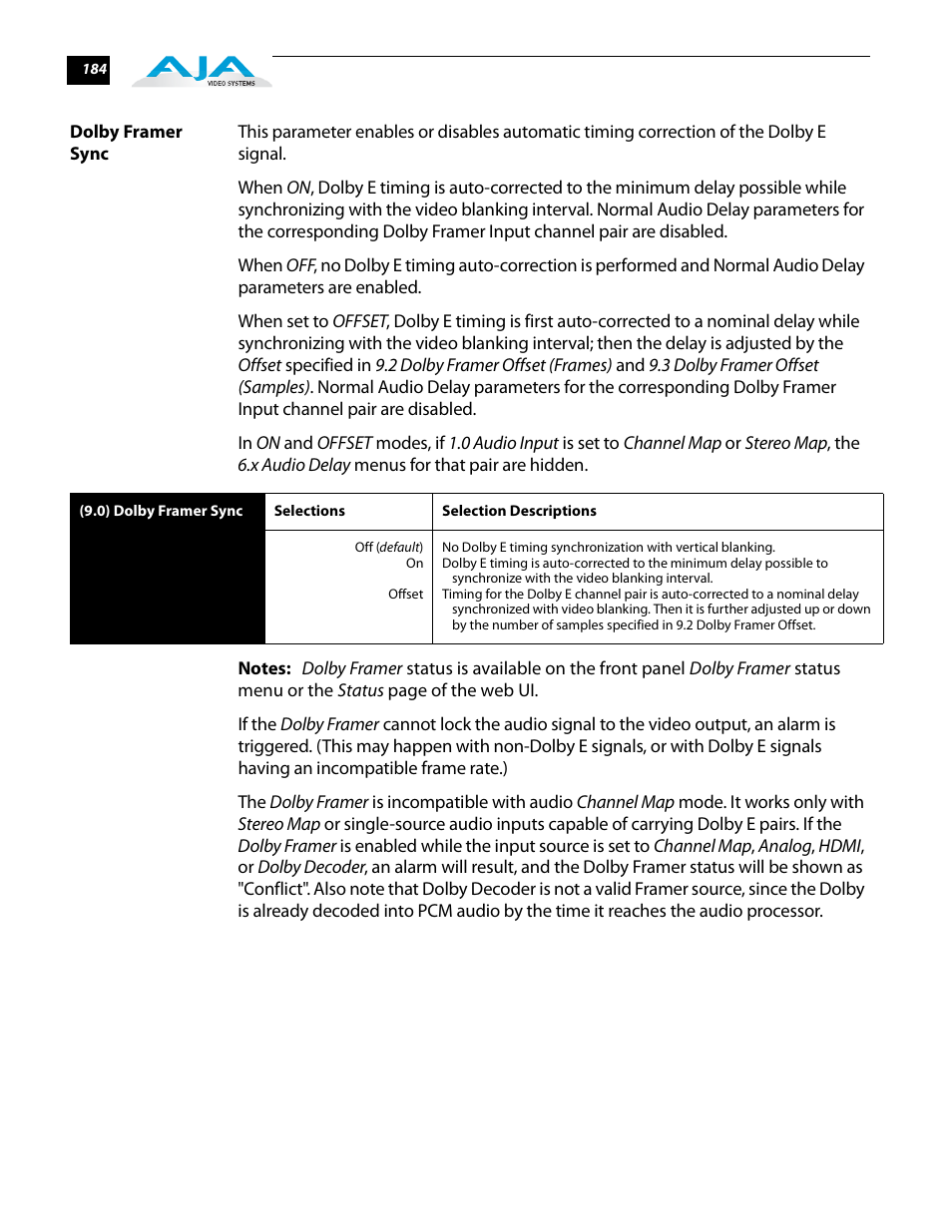 Dolby framer sync | AJA FS2 User Manual | Page 182 / 230