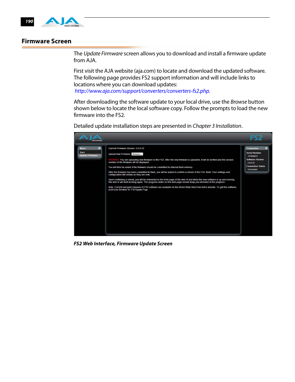 Firmware screen | AJA FS2 User Manual | Page 188 / 230