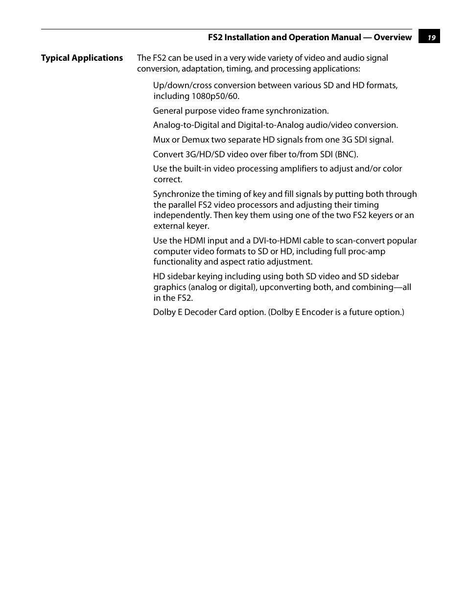 Typical applications | AJA FS2 User Manual | Page 19 / 230