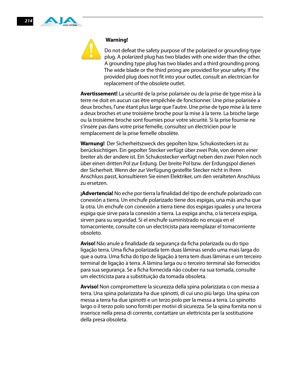 AJA FS2 User Manual | Page 212 / 230