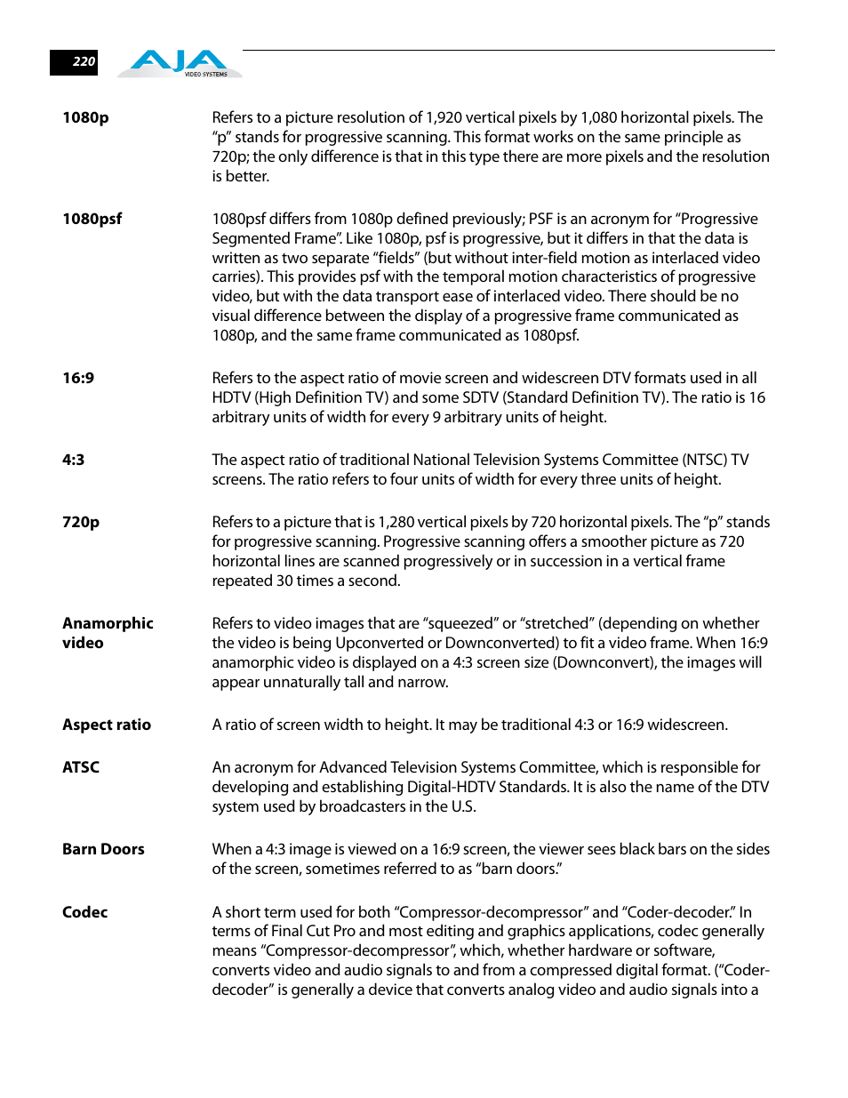 AJA FS2 User Manual | Page 217 / 230