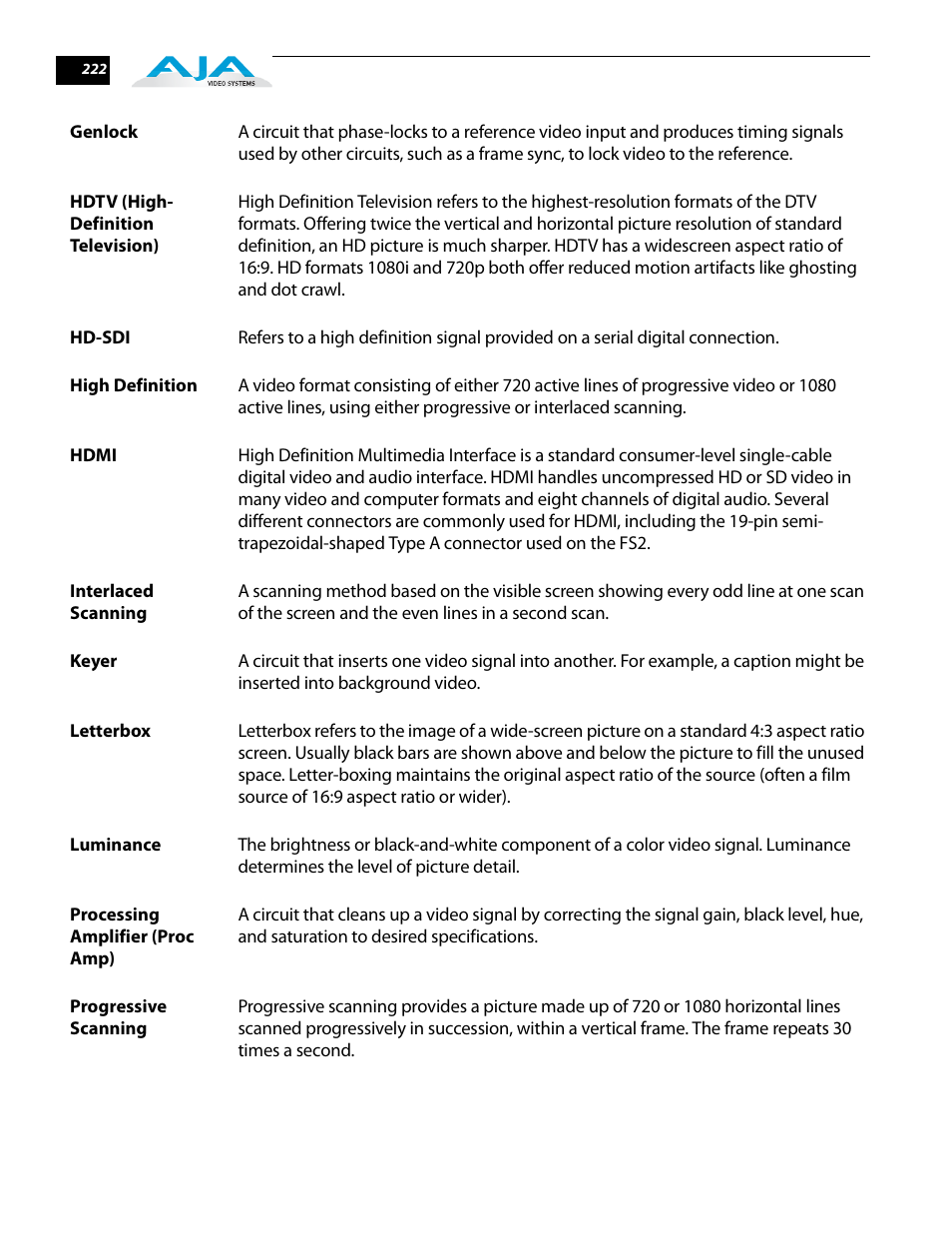 AJA FS2 User Manual | Page 219 / 230