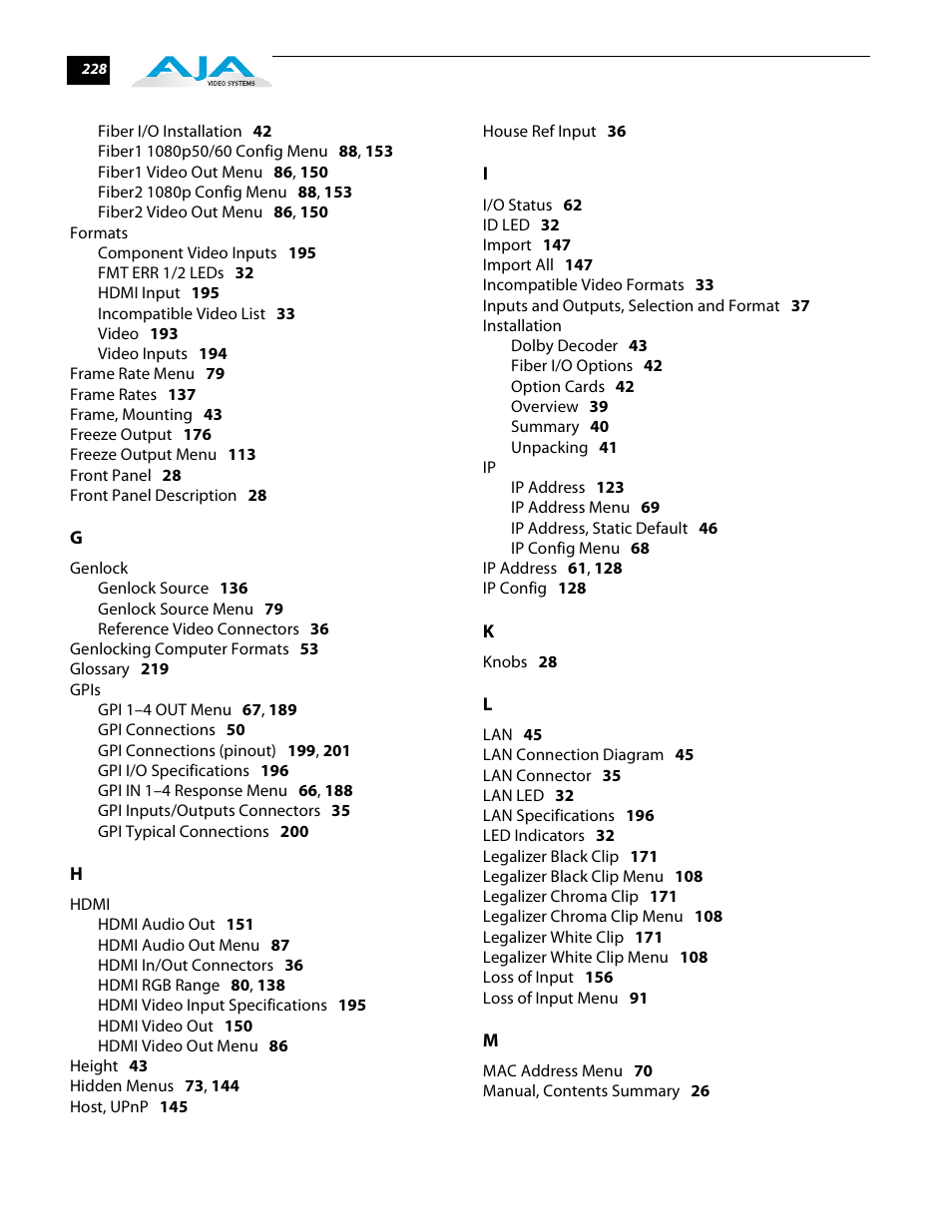AJA FS2 User Manual | Page 225 / 230