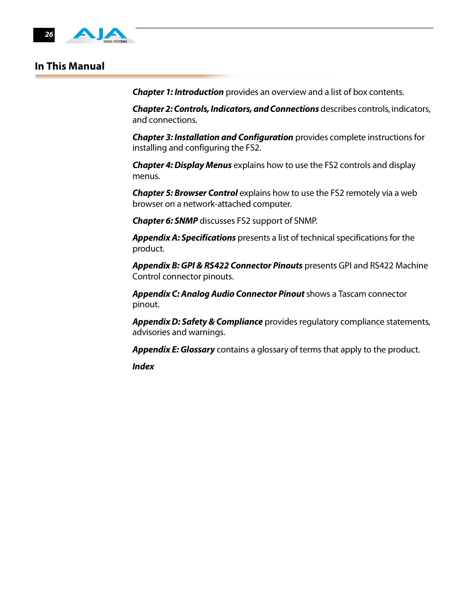 In this manual | AJA FS2 User Manual | Page 26 / 230