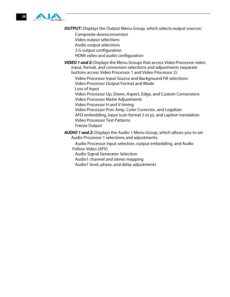 AJA FS2 User Manual | Page 30 / 230