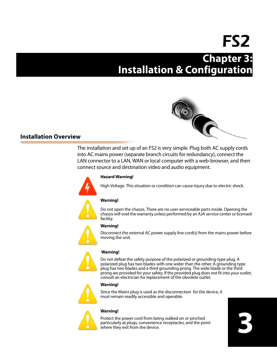 Chapter 3: installation & configuration, Installation overview, Chapter 3 | Installation & configuration | AJA FS2 User Manual | Page 39 / 230