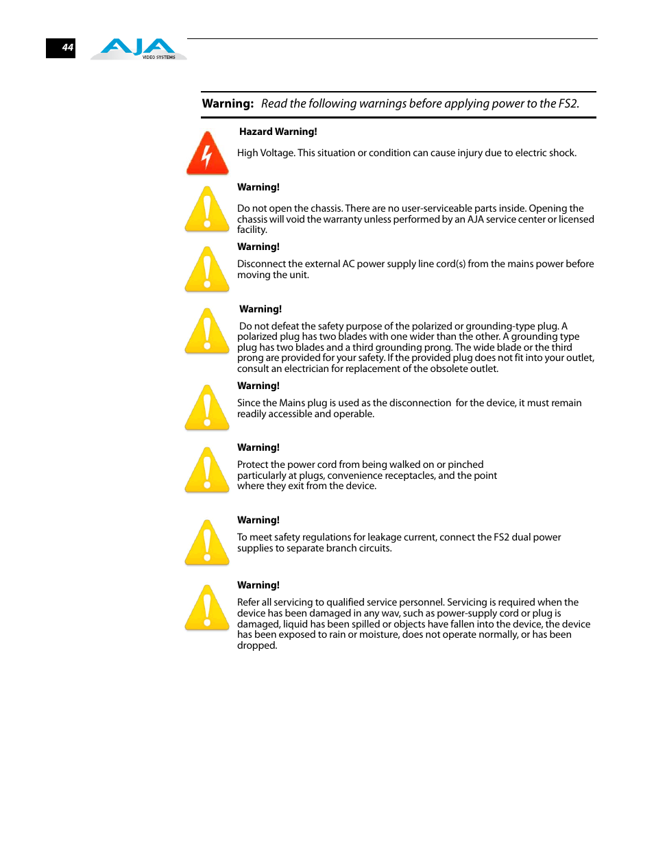 AJA FS2 User Manual | Page 44 / 230