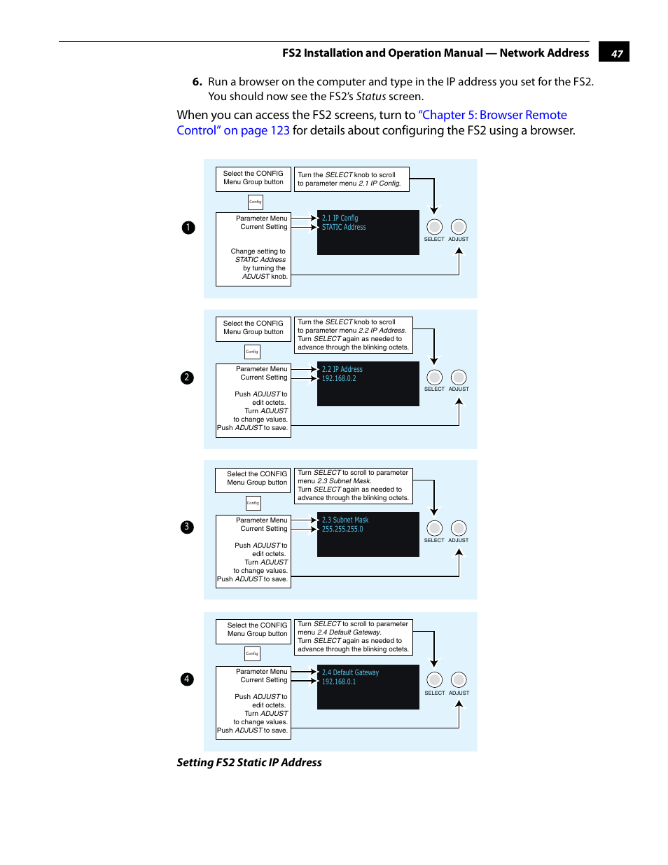 Setting fs2 static ip address | AJA FS2 User Manual | Page 47 / 230
