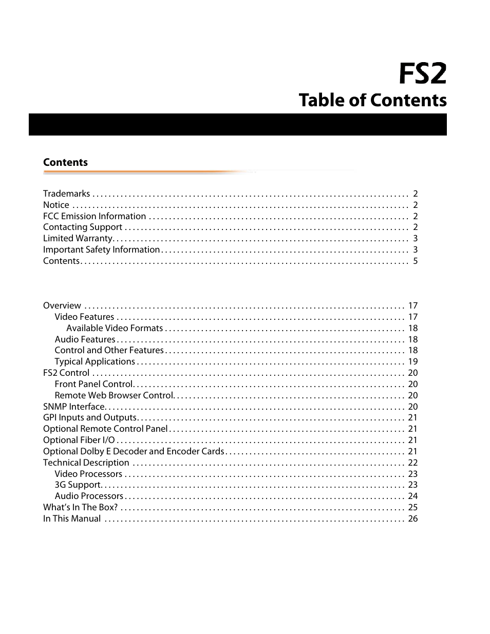 AJA FS2 User Manual | Page 5 / 230