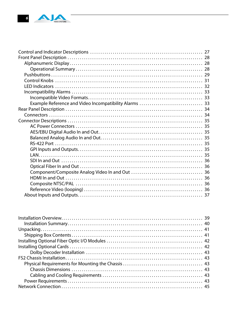 AJA FS2 User Manual | Page 6 / 230