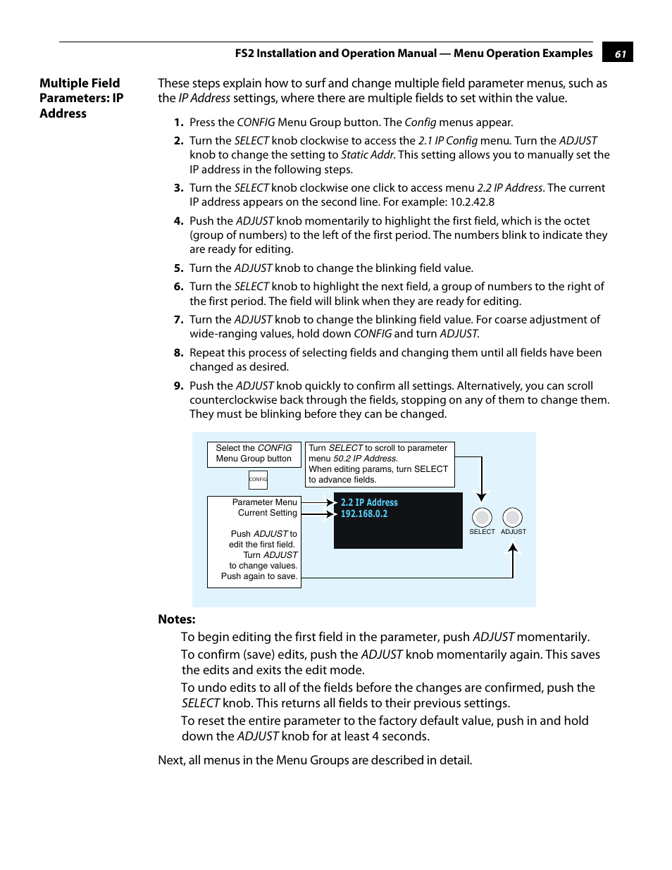 Multiple field parameters: ip address | AJA FS2 User Manual | Page 61 / 230