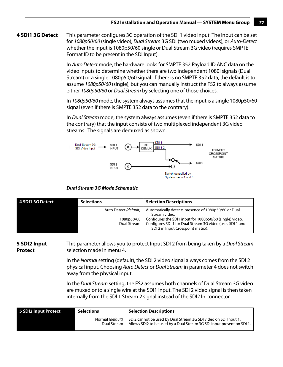 4 sdi1 3g detect, 5 sdi2 input protect, 4 sdi1 3g detect 5 sdi2 input protect | AJA FS2 User Manual | Page 77 / 230