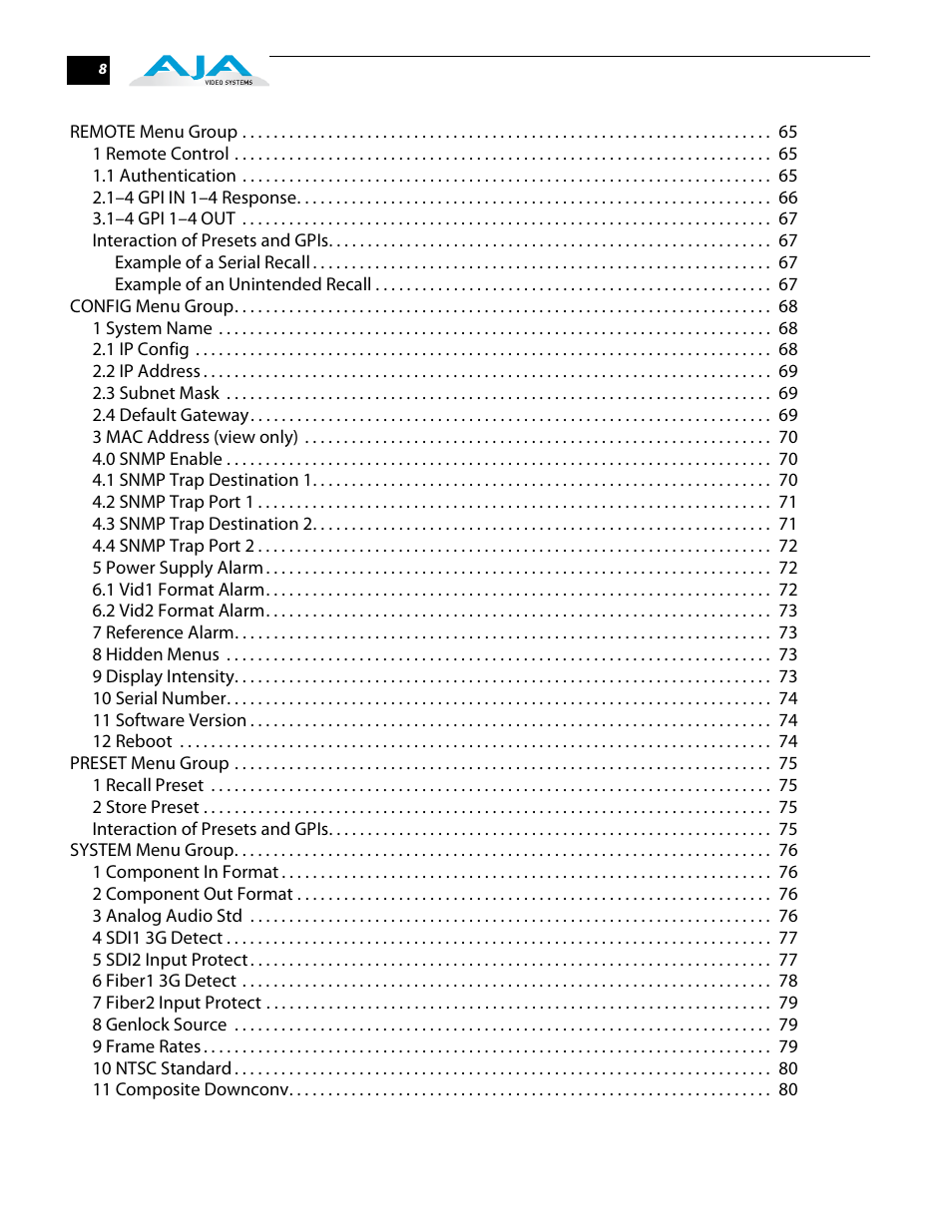 AJA FS2 User Manual | Page 8 / 230