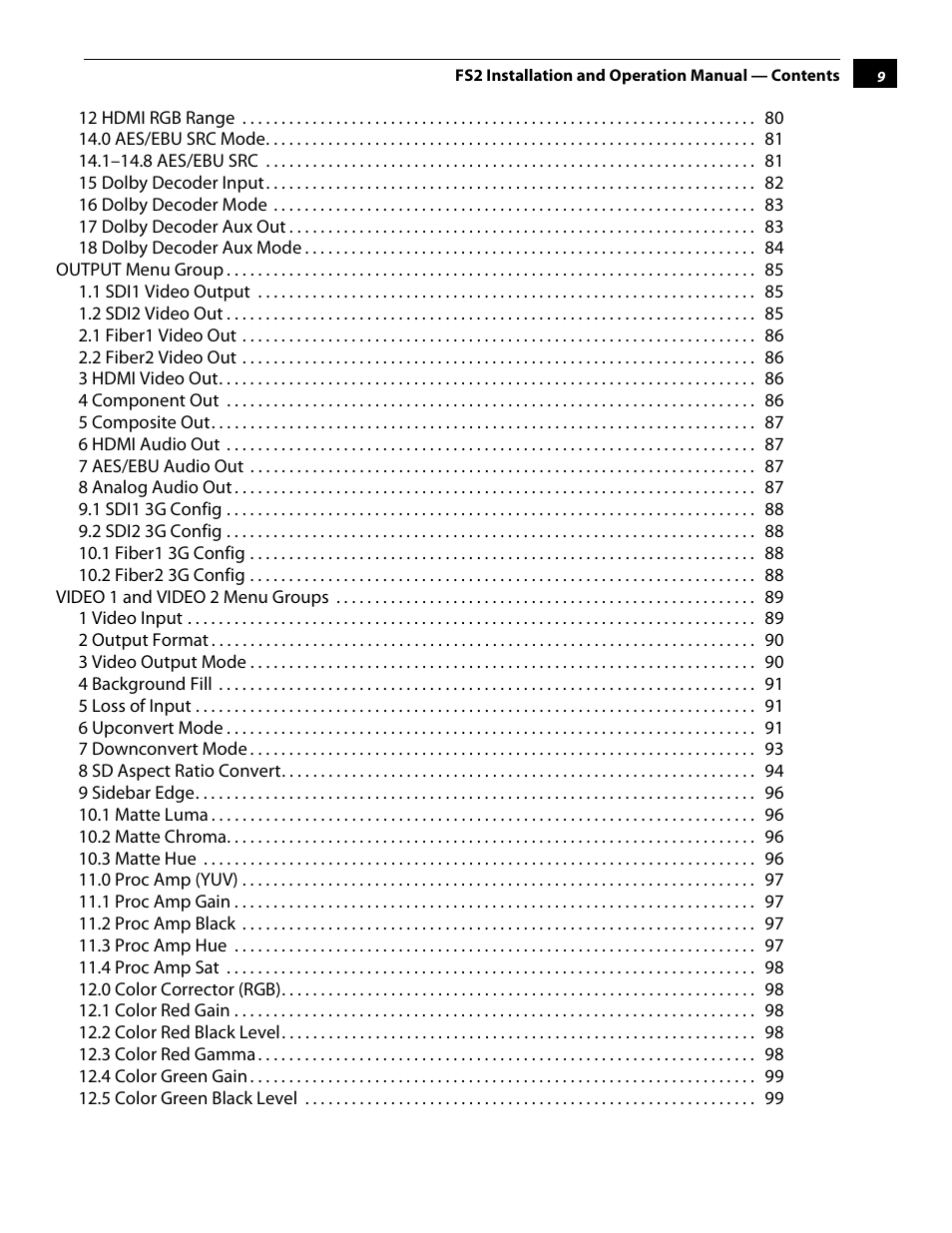 AJA FS2 User Manual | Page 9 / 230