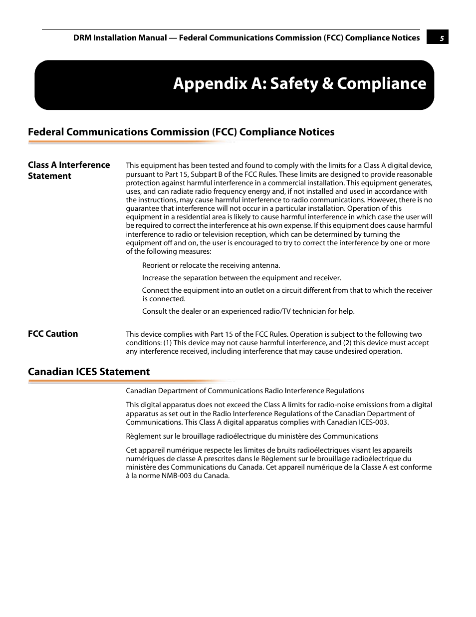 Canadian ices statement, Appendix a: safety & compliance | AJA DRM User Manual | Page 5 / 12