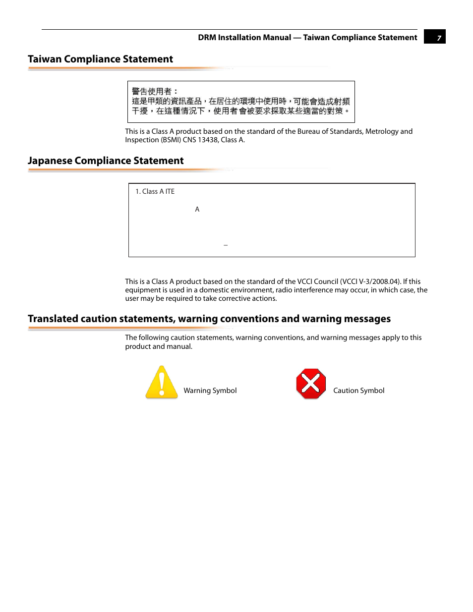 Taiwan compliance statement, Japanese compliance statement | AJA DRM User Manual | Page 7 / 12
