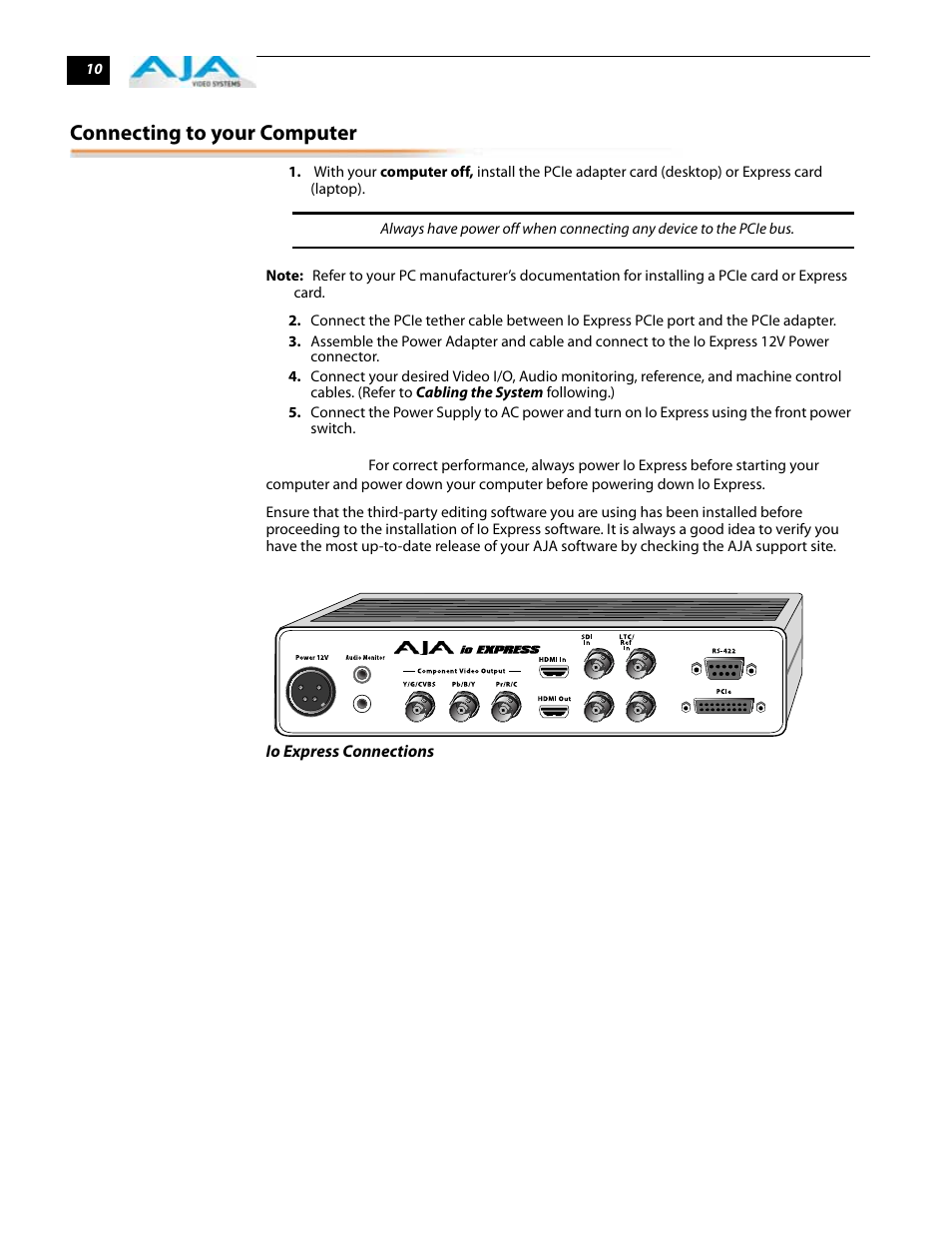 Connecting to your computer | AJA IoExpress User Manual | Page 16 / 68