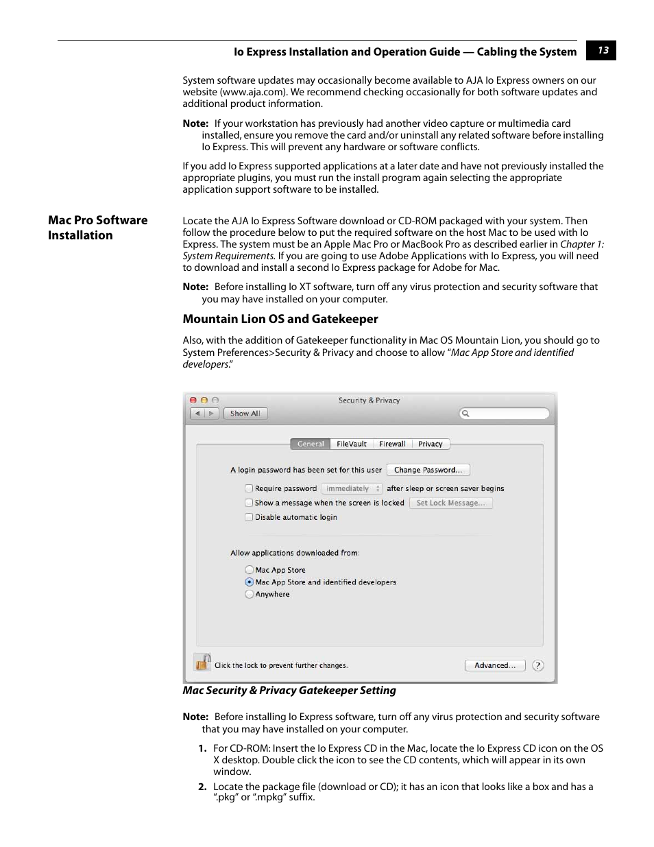 Mac pro software installation | AJA IoExpress User Manual | Page 19 / 68