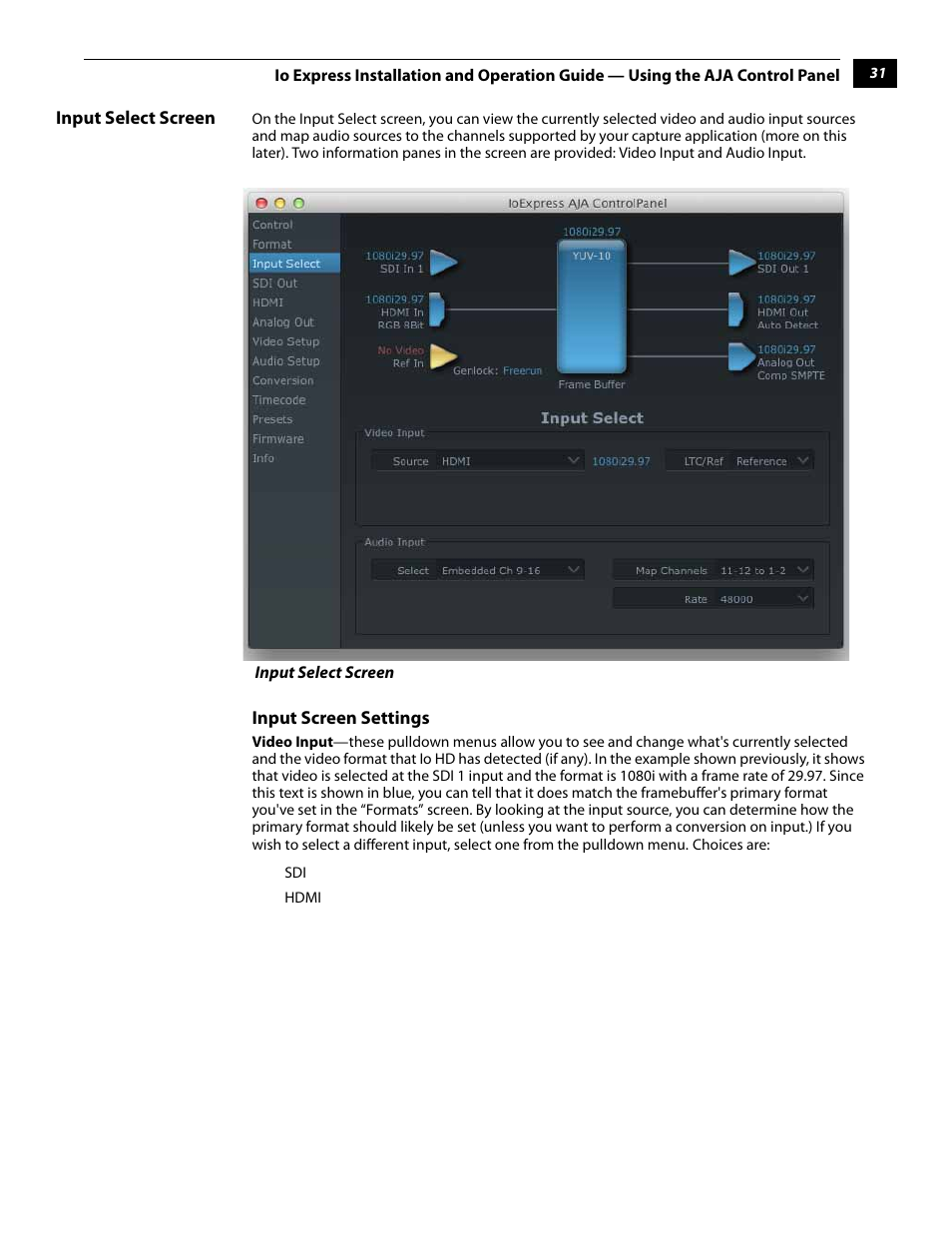 Input select screen | AJA IoExpress User Manual | Page 37 / 68