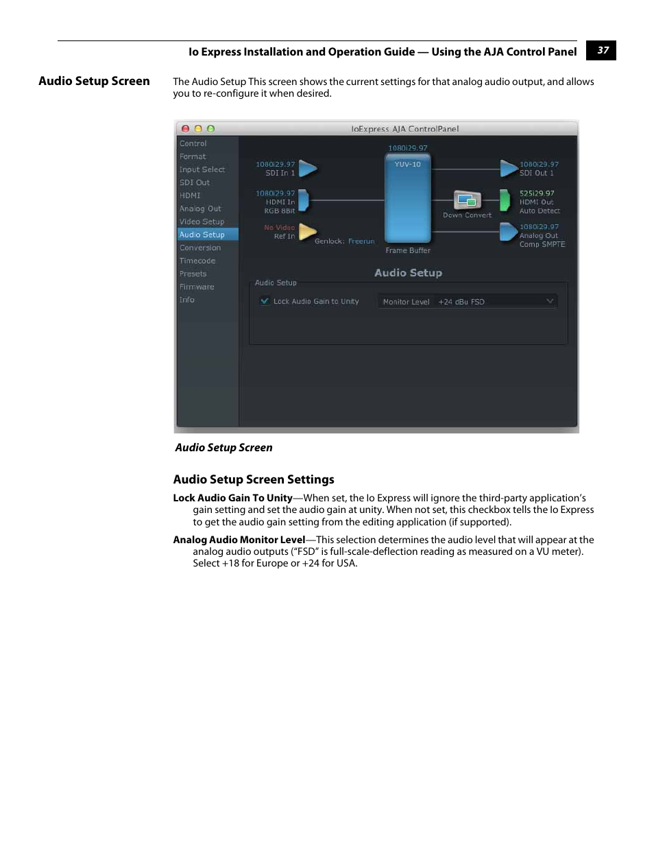 Audio setup screen | AJA IoExpress User Manual | Page 43 / 68