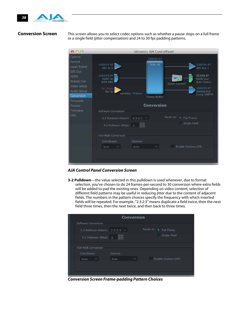 Conversion screen | AJA IoExpress User Manual | Page 44 / 68