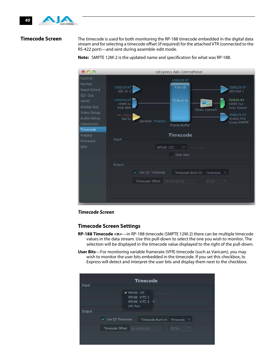 Timecode screen | AJA IoExpress User Manual | Page 46 / 68