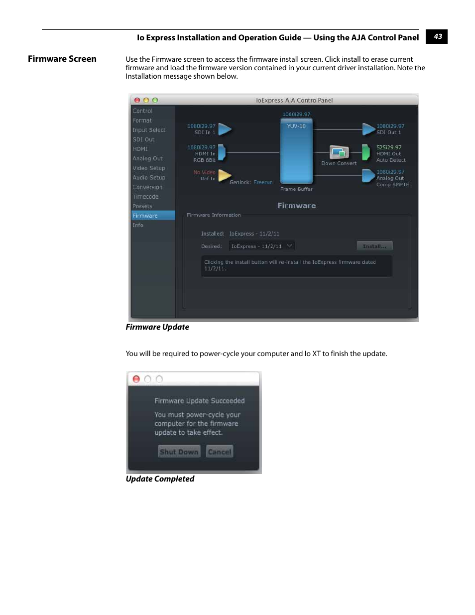 Firmware screen | AJA IoExpress User Manual | Page 49 / 68