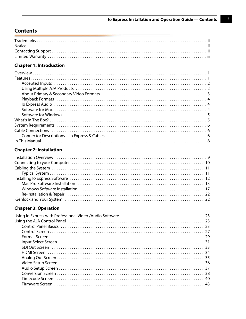 AJA IoExpress User Manual | Page 5 / 68