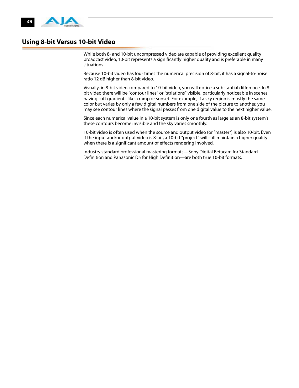 Using 8-bit versus 10-bit video | AJA IoExpress User Manual | Page 52 / 68