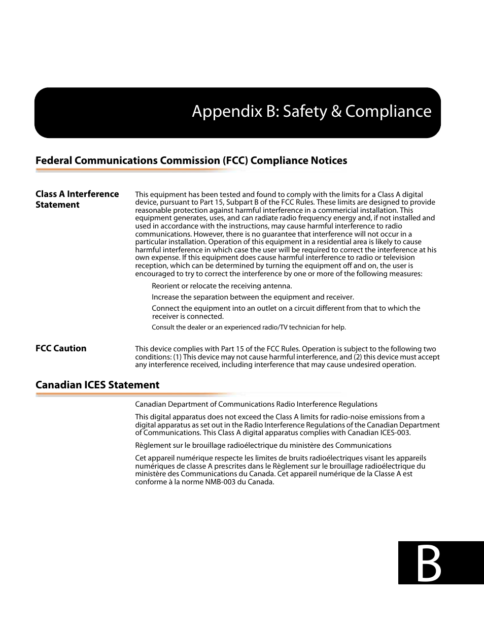 Canadian ices statement, Appendix b: safety & compliance | AJA IoExpress User Manual | Page 57 / 68