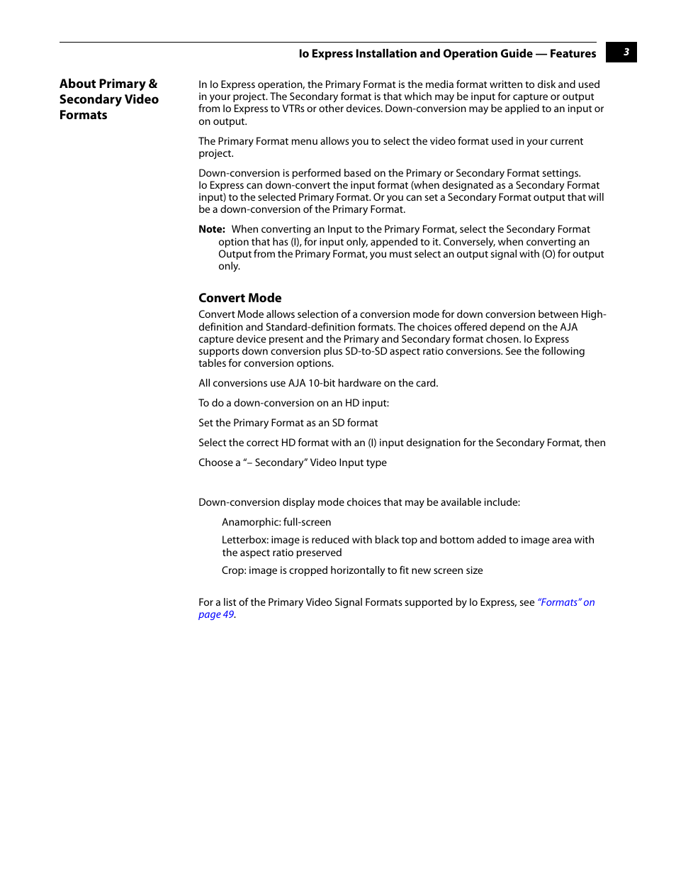About primary & secondary video formats | AJA IoExpress User Manual | Page 9 / 68
