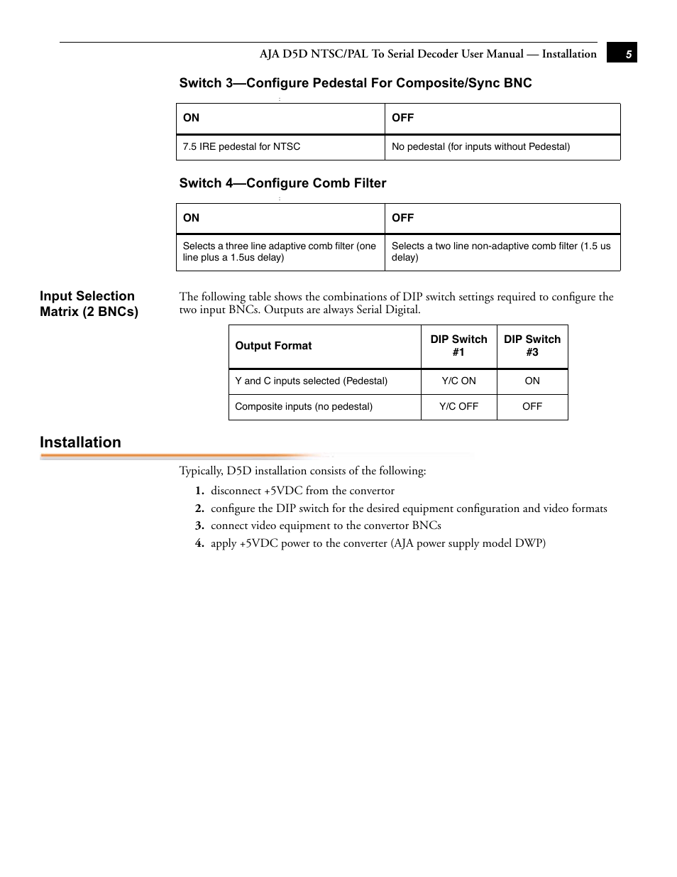 Installation | AJA D5D User Manual | Page 5 / 6
