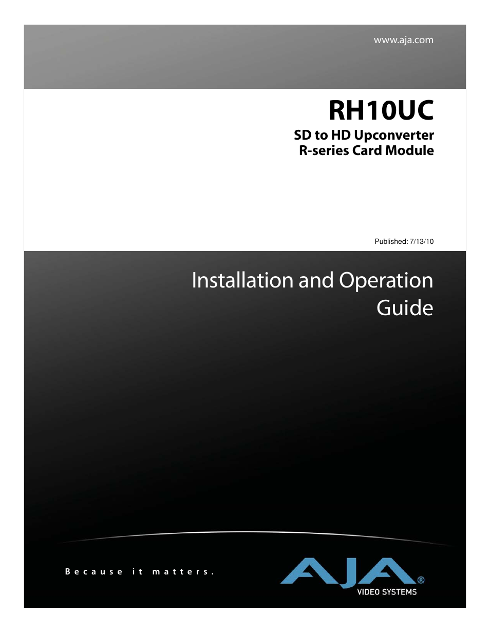 AJA RH10UC User Manual | 20 pages