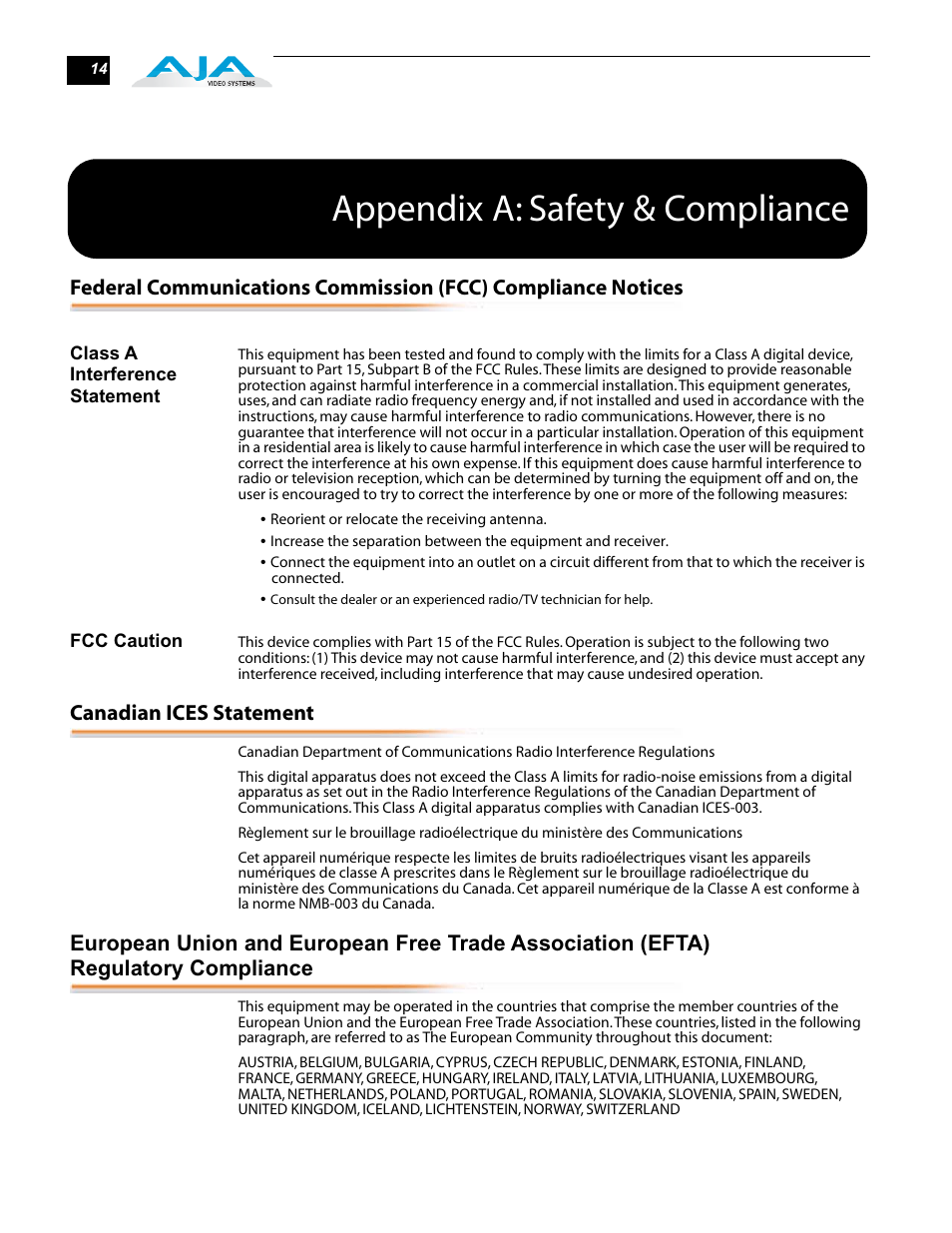 Appendix a: safety & compliance | AJA RH10UC User Manual | Page 14 / 20