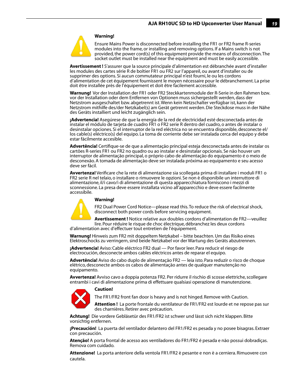 AJA RH10UC User Manual | Page 19 / 20