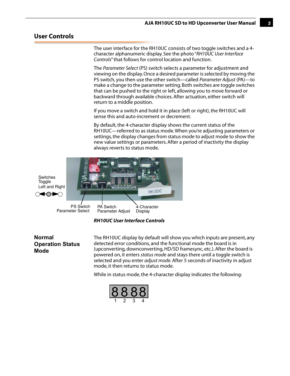 User controls | AJA RH10UC User Manual | Page 5 / 20