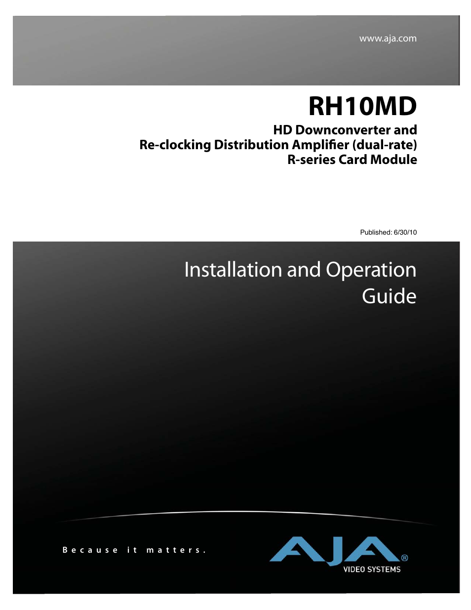 AJA RH10MD User Manual | 16 pages